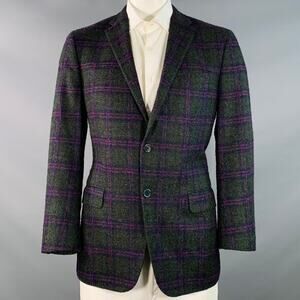 ROBERT TALBOTT Size 42 Regular Green Purple Plaid Alpaca Wool Sport Coat